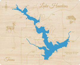 Lake Hawkins, Texas - Laser Cut Wood Map