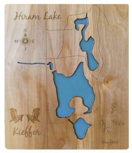 Hiram Lake, New York - Laser Cut Wood Map