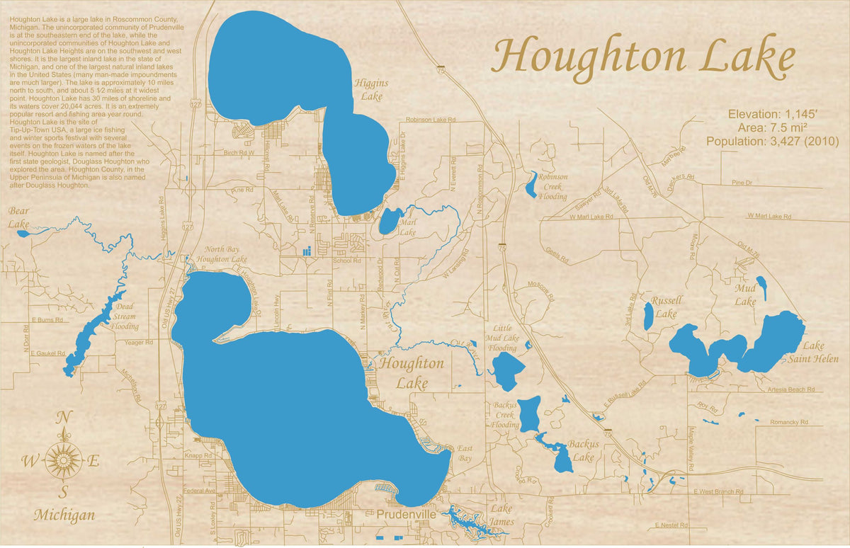Houghton Lake Michigan Laser Cut Wood Map Personal Handcrafted Displays 1200x1200 