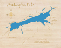 Huntington Lake, California - Laser Cut Wood Map