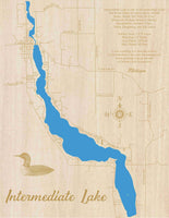 Intermediate Lake, Michigan - Laser Cut Wood Map