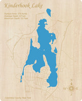 Kinderhook Lake, New York - Laser Cut Wood Map