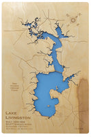 Lake Livingston, Texas - Laser Cut Wood Map
