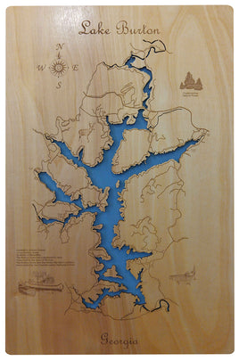 Lake Burton, Georgia - Laser Cut Wood Map