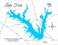 Lake Fork, Texas - Laser Cut Wood Map