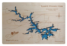 Lake Hamilton, Arkansas - Laser Cut Wood Map