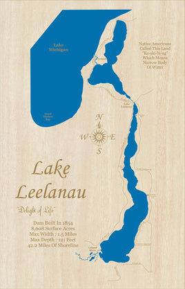 North Lake Leelanau, MI  - Laser Cut Wood Map
