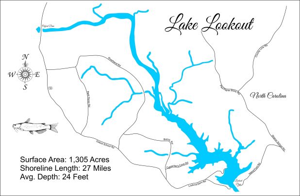 Lake Lookout, NC - Laser Cut Wood Map| Personal Handcrafted Displays