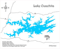 Lake Ouachita, Arkansas - Laser Cut Wood Map