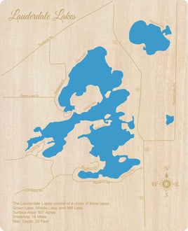 Lauderdale Lakes, Wisconsin - Laser Cut Wood Map