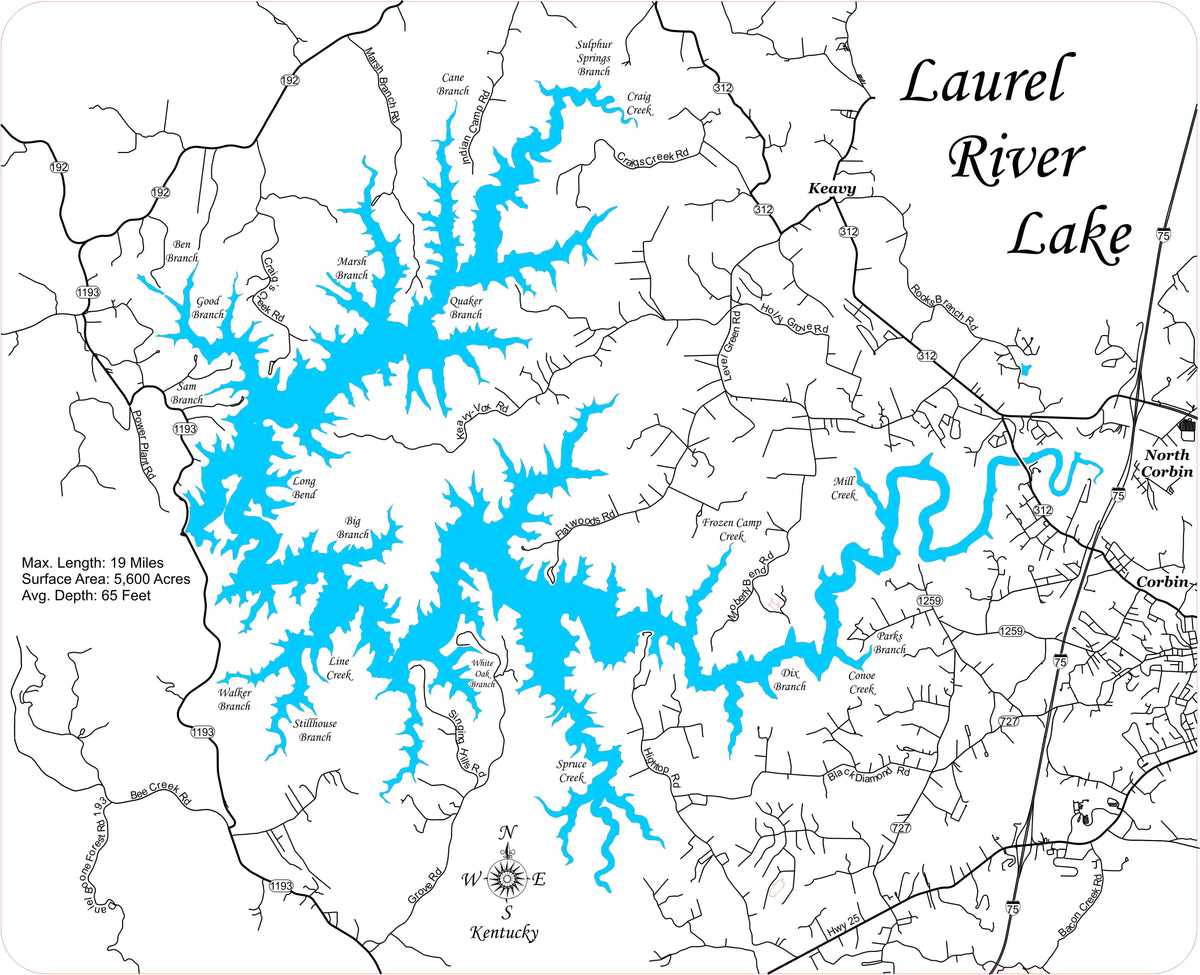 Laurel River Lake, Kentucky - Laser Cut Wood Map| Personal Handcrafted ...