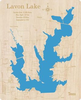 Lavon Lake, Texas - Laser Cut Wood Map