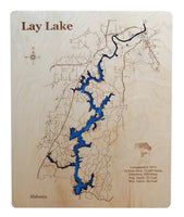 Lay Lake, Alabama - Laser Cut Wood Map