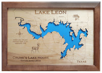 Lake Leon, Texas - Laser Cut Wood Map