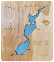 Lincoln Pond, New York - Laser Cut Wood Map