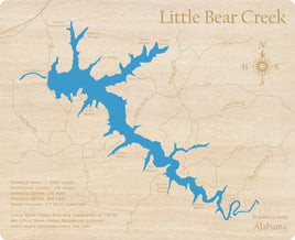 Little Bear Creek Reservoir, Alabama - Laser Cut Wood Map