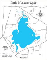 Little Muskego Lake, Wisconsin - Laser Cut Wood Map