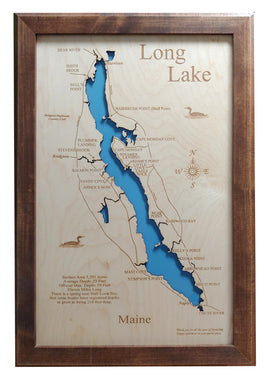 Long Lake, ME - Laser Cut Wood Map