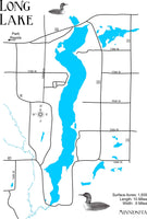 Long Lake, Minnesota, Park Rapids - Laser Cut Wood Map
