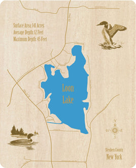 Loon Lake, New York - Laser Cut Wood Map