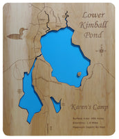 Lower Kimball Pond in Maine & New Hampshire - Laser Cut Wood Map