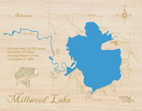 Millwood Lake, Arkansas  - Laser Cut Wood Map