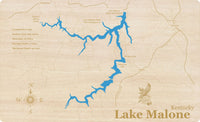 Lake Malone, Kentucky - Laser Cut Wood Map