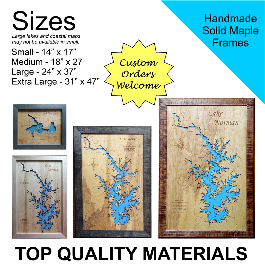 Lake McQueeney, Texas Laser Cut Wood Map Personal Handcrafted Displays