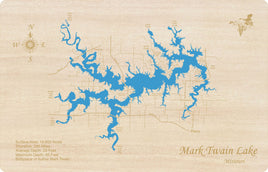 Mark Twain Lake, Missouri - Laser Cut Wood Map