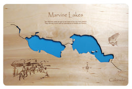 Marvine Lakes, Colorado - Laser Cut Wood Map