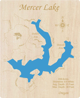 Mercer Lake, Oregon - Laser Cut Wood Map