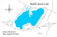 Middle Spunk Lake, Minnesota - Laser Cut Wood Map