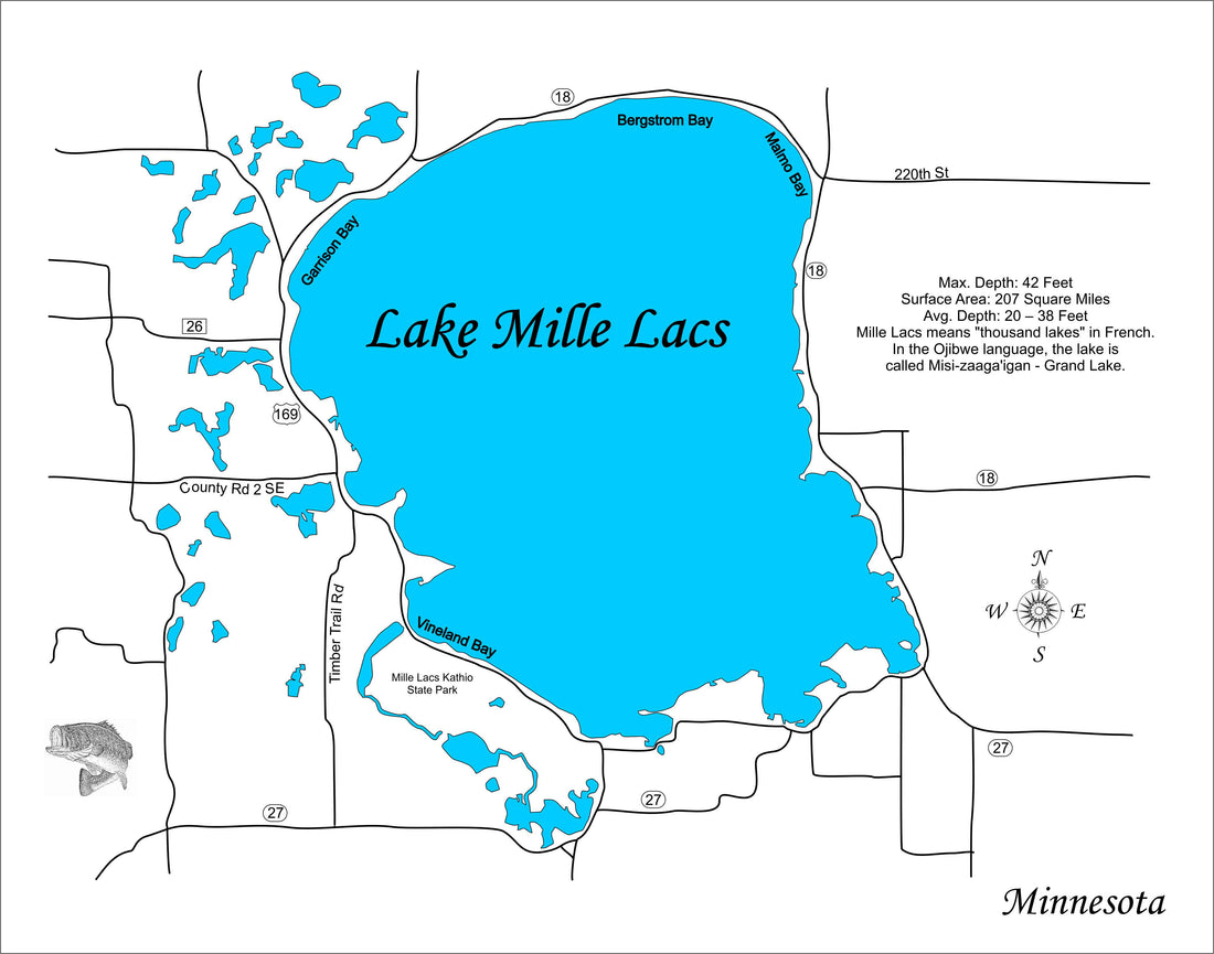 Lake Mille Lacs Minnesota - Wood Laser Cut Map| Personal Handcrafted ...