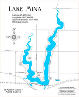 Mina Lake, South Dakota - Laser Cut Wood Map