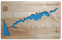 Mona Lake, Michigan - Laser Cut Wood Map