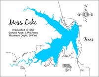 Moss Lake, Texas - Laser Cut Wood Map