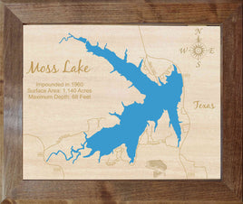 Moss Lake, Texas - Laser Cut Wood Map