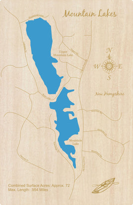 Mountain Lakes, New Hampshire - Laser Cut Wood Map