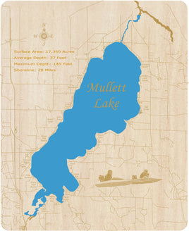 Mullett Lake, Michigan - Laser Cut Wood Map