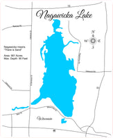 Nagawicka Lake, Wisconsin - Laser Cut Wood Map