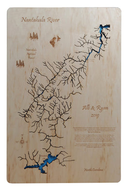 Nantahala River Gorge, NC - Laser Cut Wood Map