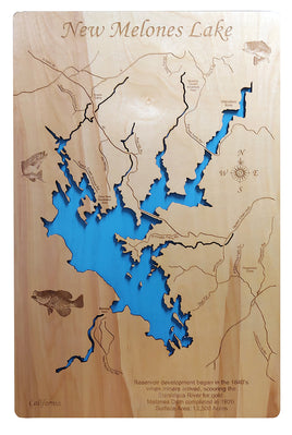 New Melones Lake, California - Laser Cut Wood Map
