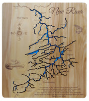 The New River, NC - Laser Cut Wood Map