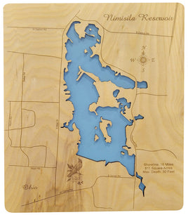 Nimisila Reservoir, Ohio - Laser Cut Wood Map