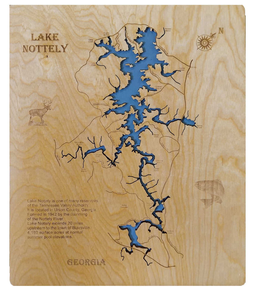 Lake Nottely, Georgia - Laser Cut Wood Map| Personal Handcrafted Displays