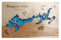 Nungesser Lake in Ontario, Canada - Laser Cut Wood Map