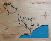 Cape Fear River, North Carolina - laser cut wood map