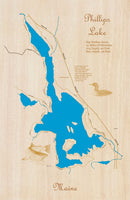 Phillips Lake, Maine - laser cut wood map