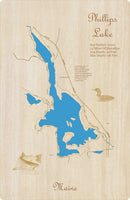 Phillips Lake, Maine - laser cut wood map