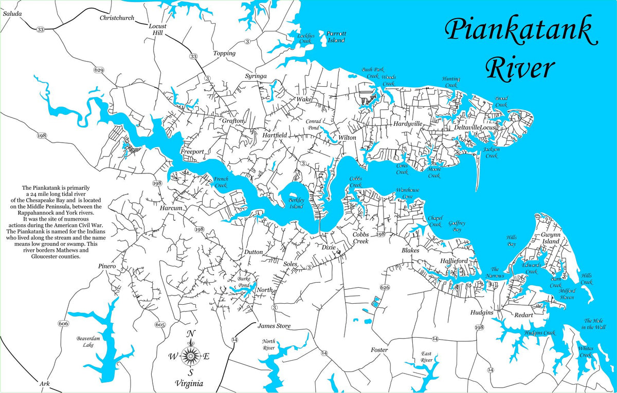 Piankatank River, Virginia Laser Cut Wood Map Personal Handcrafted